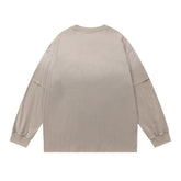 Men Long Sleeve T Shirt Gradient Washed Old Pure Cotton